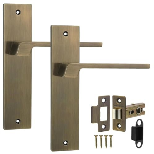 Decoranddecor Spectra Antique Brass Internal Door Handle Set – Keyhole Backplate Handles with 2.5in Fire-Rated Tubular Mortise Latch for Commercial & Residential Use