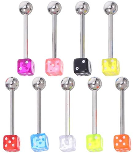 SAFIGLE 9Pcs Bunte Acryl Würfel Zungenpiercings Körper Schmuck Zunge Studs Ergonomisch Bequem Für Partys Und Alltag