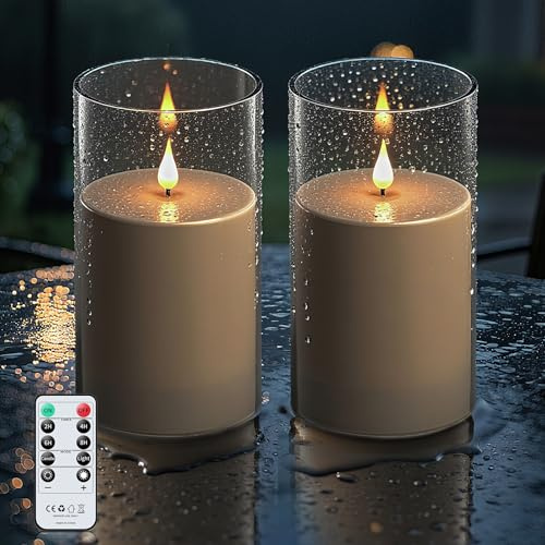 Forever Speed 2PCS Grey Waterproof Outdoor Candles,Flameless Candles with Remote Timer,17.5cmx 10cm Battery Operated Acrylic Candles for Festival Wedding Home Party Halloween Christmas Decorations