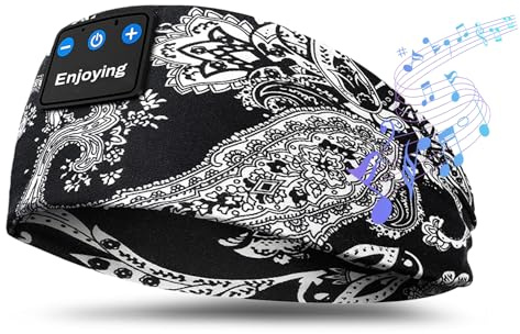 flintronic Schlafkopfhörer Bluetooth, Kabellose Schlaf Kopfhörer mit HD Stereo Lautsprecher für Männer/Frauen, Stirnband Bluetooth Kopfhörer zum Schlafen, Schlaflosigkeit, Sport(Blume schwarz)