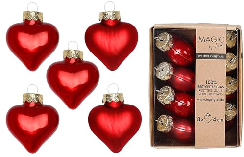 Christbaumschmuck Herzen 4cm Glas 8 Stück - matt & glänzend - Kleine Christbaumkugeln für Weihnachten - Weihnachtskugeln & Weihnachtsbaumschmuck - Classic Chianti