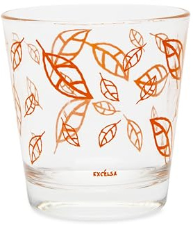Excelsa Enjoy Set 6 Bicchieri in Vetro Decorazione Foglie Arancione
