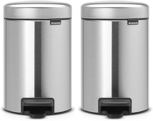 Brabantia Poubelle à Pédale Newicon avec Seau en Plastique, 3L - Acier Mat (Lot de 2)