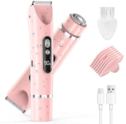 BOYUNSHI Lady Shavers for Women, 2-in-1 Facial Hair Remover & Painless Electric Razors with Built-in LED Light, IPX7 Waterproof Dual Head Shaver Woman for Ladies Pubic, Face, Body, Legs, Underarm