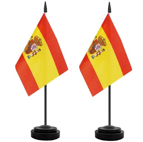 HOMAVEL 2P Español Bandera de Escritorio,21x14 cm Con Mástil y Base de Plástico,Bandera de Poliéster para Escritorio,Copa del Mundo,Fiesta,Oficina o Evento.