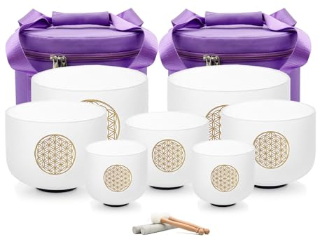 Hye-eun Kristall klangschale Set, 432HZ 7-12zoll lumen des Lebens degin Kristall Singen Schüsseln,7 chakren für Klangheilung Entspannung Stressabbau mit Handtasche
