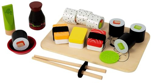 Nevalerra Sushi spielen Essen – 25-teiliges Holzspielzeug Set, Klettverbindung mit Schneidefunktion, Ungiftige Farben | Pädagogisches Rollenspiel zur Förderung der Motorik für Kinderküche Kaufladen Sp