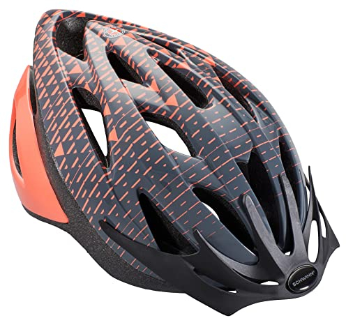 Schwinn Thrasher Mens and Womens Bike Helmet, Age 14+, Adult Fit 58-62cm, Comfortable Dial Fit Adjustment, 20 Air Vents, Removable Visor, Coral