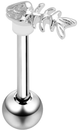 Monster Piercing Sterling Silber Knochen Fisch Top mit 14 Gauge 316L chirurgischer Stahl Straight Barbell Zunge Bar Piercing