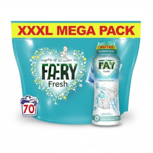 Non Bio Washing Pods 70 Washes with Fresh In-Wash Scent Booster, Mega Pack Bundle