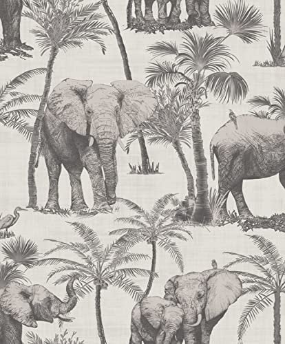 Arthouse Elephant Grove Charcoal Wallpaper - African Inspired - Metallic Highlights & Textured Finish - Create a Rustic Look - Bring Your Walls to Life Quality Wallpaper - Add Style by Design 610702