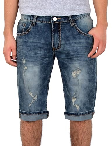 ESRA Herren Jeans Shorts Basic Jeans-Shorts Kurze Hose Bermuda A415