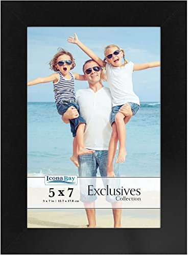 Icona Bay 5x7 Weißer Bilderrahmen, stabiler Holzverbund-Fotorahmen 5 x 7, schlankes Design, Tisch- oder Wandmontage, Exclusives-Kollektion, Schwarz