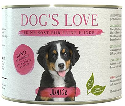 Dog's Love Premium Hundefutter Nassfutter Junior Rind mit Karotte & Salbei (6 x 200g)