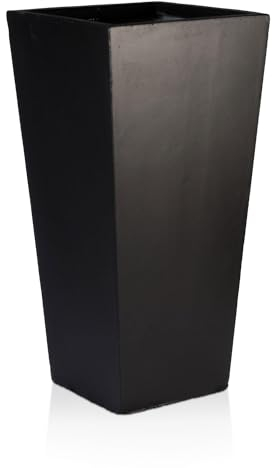 IDEALIST Small 50.5cm Tall Planter for Garden | Black Reinforced Stone Tapered Square Planter | Outdoor Pots with Drainage Holes L24.5 W24.5 H50.5 cm, 18 litres