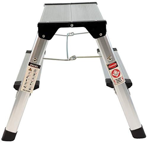 Excel Aluminium Stool Ladder 2 Tread Heavy Duty Folding Hop Up 350mm x 400mm, Silver