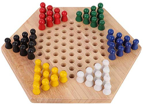 Alomejor Dames Jeu de Dames Enfants Jouets Intellectuels de la Petite Enfance Jeux de Table Hexagon Traditionnelle en Bois Chinois Famille Checkers Game Set