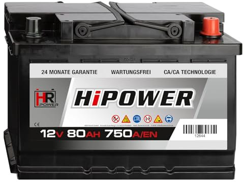 HR HiPower Blei-Säure 80Ah 12V 750A/EN Autobatterie mit bewährter Calcium-Calcium-Technologie (Ca/Ca)