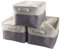Mangata Jumbo Canvas Storage Box 3 Pack, Fabric Storage Basket with Handles & drawstring for Cupboards, Shelves, Clothes, Toys (Extra Large, Foldable, Grey White)