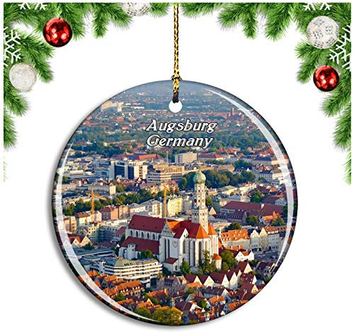 Weekino Augsburger Skyline Deutschland Christbaumkugel Hängender Weihnachtsbaum Anhänger Dekor Travel Souvenir Collection Porzellan 2,85 Zoll