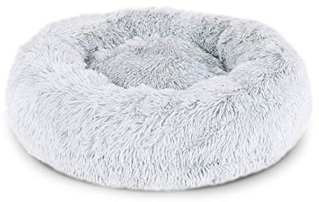 lionto Donutbett für Hunde und Katzen, Flauschiges Hundebett rund für kleine und große Heimtiere, Ø 120 cm, weiches Katzenbett aus kuscheligem Plüsch, Hundekissen mit extra Dicker Füllung, hellgrau