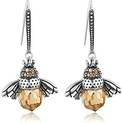 GEQIAN Damen-Ohrringe Hummel – tanzende Bienen-Ohrringe aus Sterlingsilber mit Bienenkönigin, baumelnde Ohrringe für Frauen, Teenager, Mädchen, niedliche Kristall-Bienen-Ohrringe