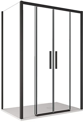OLIMPO DOCCE - Cabine de douche deux fils avec profils noirs Entrée centrale LAGOA-Duo - 70 x 140
