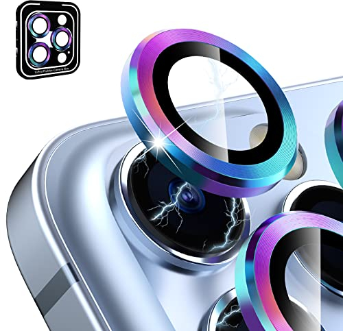 CloudValley Kameraschutz Kompatibel mit iPhone 13 Pro/iPhone 13 Pro Max Kamera Glass, Camera Protector HD Klar Aluminiumlegierung Kamera Schutzfolie Linse, Blasenfrei Gehärtetes Glas - Bunt