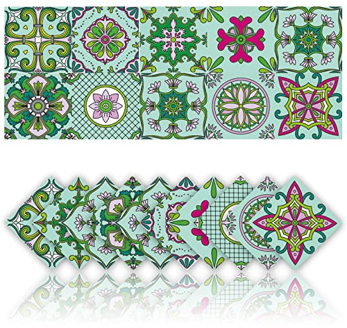 20 Stück Küche Fliesenaufkleber Aufkleber Wanddekoration PVC Wasserdicht Mosaik Retro Style Badezimmer Fliesenaufkleber Wasserfest Klebefliesen (15x15cm,Grün)