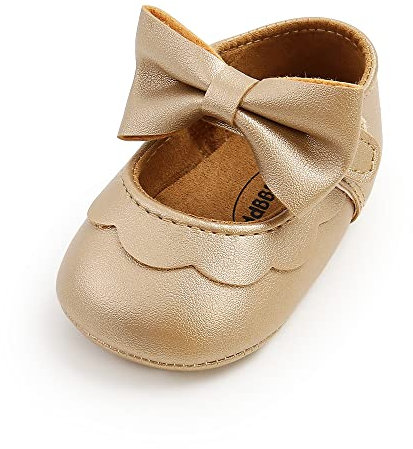 MASOCIO Baby Girl Shoes Infant Girls First Walking Pram Crib Bow Mary Jane Shoes Size 3 UK Child 6-12 Months Gold