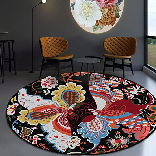 Rururug Rond Tapis Antidérapant Tapis Chaise Dordinateur Tapis Style Ethnique Papillon rétro Classique Chinois Salon Anti Slip Tapis de Sol Grand pour Couloir ø 200CM