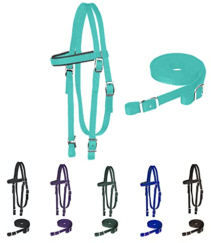 Majestic Ally Stirnband aus Nylon, gepolstert, mit Zügeln, für Pferde, Türkis, durchgehend