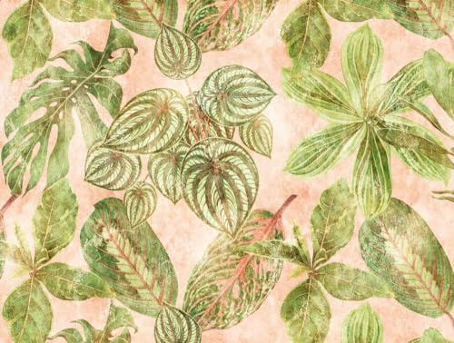 A.S. Création Livingwalls Fototapete Vintage Blätter Grün Rosa 382421 The Wall 3,71 m x 2,80 m Wohnzimmer Schlafzimmer Küche Flur Esszimmer