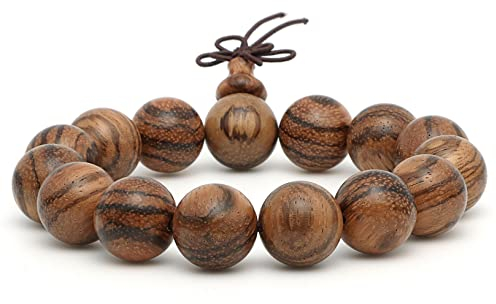 Thajaling 15mm Holzperlen Armband, Buddhistische Gebetsperlen Armband, Tigerhaut Sandelholz Perlen Armband, Handserviertes Perlenarmband mit 15 Perlen für Frauen Männer Holz, One Size, Holz