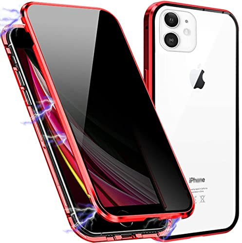 MIMGOAL Anti Spy Hülle für iPhone 11 360 Grad Magnetische Handyhülle mit Sichtschutz Blickschutz [Vorne und Hinten Gehärtetes Glas Ganzkörper Schutzhülle] Full Body Privacy Anti-peep Case, Rot