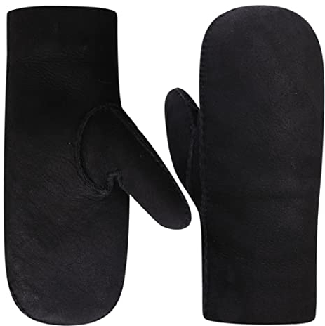 Harssidanzar Herren Winter Fäustlinge,Warme echte Wildleder Lammfell Shearling Fäustlinge Handschuhe KM044EU,Schwarz,Größe S