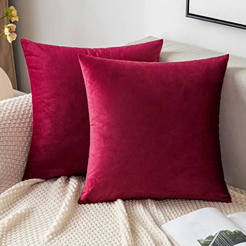 EMEMA Samt Kissenbezug Weihnachten Kissenhülle Dekorative Dekokissen Sofakissen Lendenkissen Wurfkissenbezug mit Verstecktem Reißverschluss Sofa Schlafzimmer 2er Set 45x45 cm Wein Rot