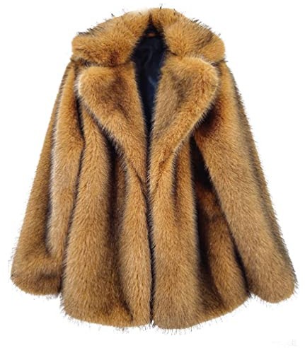 ZhuiKun Women's Faux Fur Lapel Coat Mid-Length Fuzzy Fleece Winter Trench Coat Thick Warm Outerwear Overcoat
