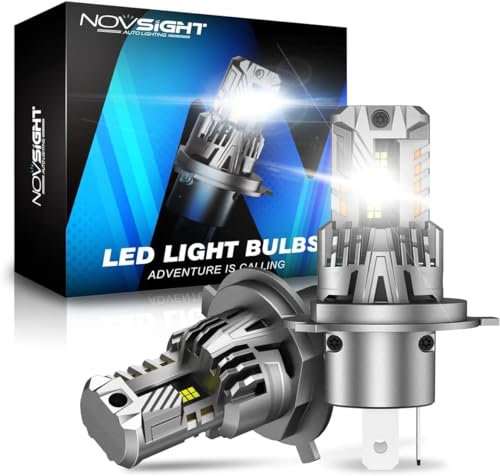 NOVSIGHT Ampoule H4 LED - 30000LM 6500K Blanc Haute Luminosité, 90W Taille 1:1 Phare H4 LED, Ampoule de Phare pour 12V Voiture ou Moto, Kit De Conversion Halogène, Pack de 2