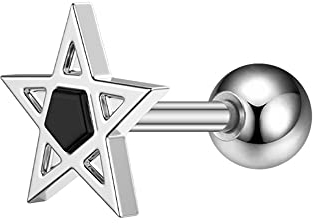 BlackAmazement 316L Edelstahl Ohr Tragus Piercing Helix Stud Ohrstecker Ohrring Pentagramm Stern Fünfstern Drudenfuß Pentakel schwarz silber Damen Herren