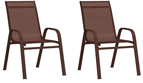 ZQQLVOO Stapelbare Gartenstühle 2 STK. Braun Textilene, Esszimmerstühle für draußen, Sitzgelegenheiten für draußen, Stühle für draußen für Patio, Terrasse, Garten, Hof