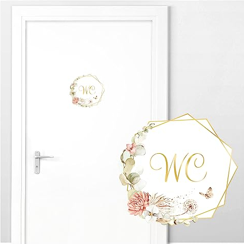 Grandora Türaufkleber WC mit Blumenranke Wandsticker für Badezimmer Boho Wandtattoo Bad Toilette Wandaufkleber selbstklebend Deko DL987