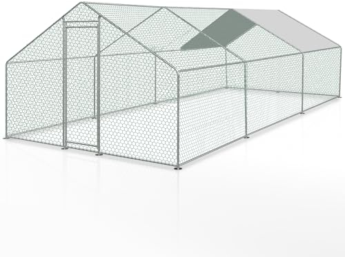 SWANEW 3x6x2m Hühnerstall Metall Freilaufgehege Freigehege, Hühnerstall Hühnerkäfig Kleintierstall Voliere mit Dachplane, Heimtiergehege für Hühner Geflügel Kleintiere