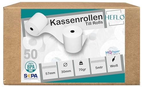 50 x 57mm X 30mm, 6m Thermorollen, HQ 70gr., EC-Cash ideal für SumUp 3G u. v. a. Kassenrollen mit SEPA Lastschrifttext