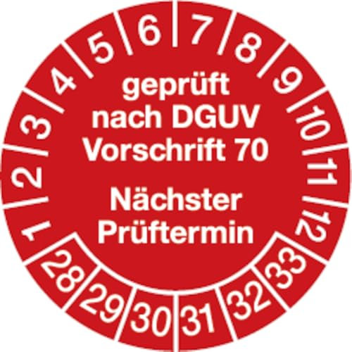 Dreifke® Prüfplakette geprüft nach DGUV Vorschrift 70 nächster P - 30 mm Folie selbstklebend, 10St