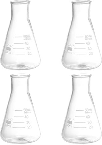 PATIKIL Erlenmeyer Flask, 4 Pcs 50ml Narrow Mouth Graduated Flasks Borosilicate Glass with Printed Graduation for Lab, Experiment, Chemistry, Science Study