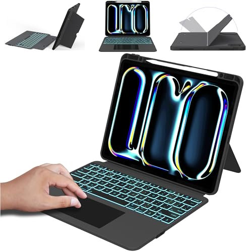 for iPad Pro 13-inch (M4) 2024 Case with Detachable Keyboard : 7 Color Backlit, Smart Touchpad, Vertical Stand, Auto Sleep/Wake up, UK Layout Keyboard Case with Pen Holder for 13 iPad Pro M4 2024
