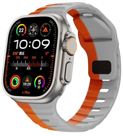 RYLIXAR Correa de Silicona Compatible con Apple Watch Ultra/Series 10/9/8/7/6/5/4/3/2/1/SE, 38-49mm, Deportiva (gris con naranja, 38mm/40mm/41mm/42（series 10）)