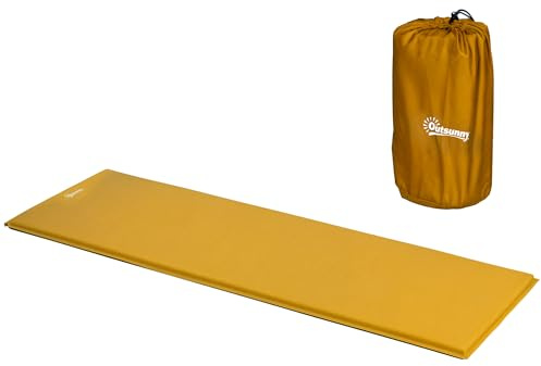 Outsunny Selbstaufblasende Isomatte Isomatte, 5 cm Dicke Einzel-Luftmatratze mit Tragetasche für Wandern, Camping, Reisen, 200 x 65 x 5 cm, Khaki