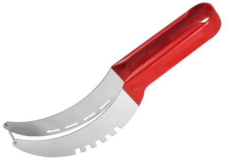 Taglierina Anguria in Acciaio Inossidabile, Affettatrice per Anguria, Coltello da Anguria per Cocomero Tagliacubi Facile 2 in 1 in Acciaio Inossidabile Multifunzionale per la Casa Cucina (Rosso)